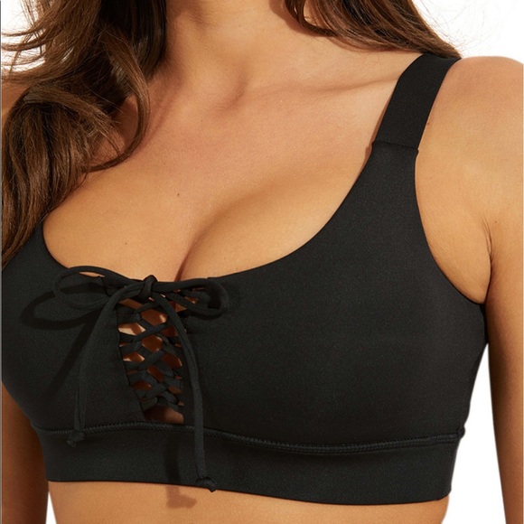 GUESS Active Lace-up Sports Bra in Jet Black - Picture 2 of 6